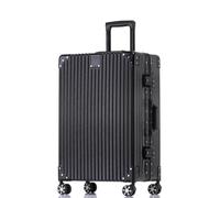 Aoliwei Aluminium Frame Suitcase S (55 cm) Hand Luggage - Lightweight 100% PC Hard Shell Trolley in Metal Look, 35L Business Travel Suitcase with TSA, 4 Quiet 360° Wheels, Black (Aluminium Frame + PC