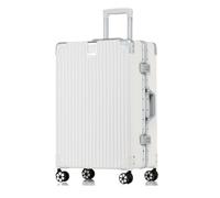 Aoliwei Aluminium Frame Suitcase S (55 cm) Hand Luggage - Lightweight 100% PC Hard Shell Trolley in Metal Look, 35L Business Travel Suitcase with TSA, 4 Quiet 360° Wheels, White (Aluminium Frame + PC