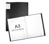 Aolkee A3 Folder, Paper Storage, A3 Art Folder with 40 Pocket Presentation Folder Plastic for Display, Certificate, Painting, Artwork (Black)