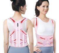 Aollop Posture Corrector for Women and Men - Elastic Adjustable Lumbar Belt Strap 4 Support Bars Back Support Brace, Breathable Upper Lower Back Straightener for Spine Scoliosis (Pink, 30'-38')