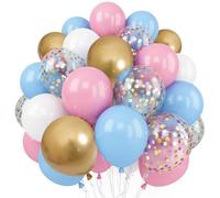 AOLOA 60 Pack 12 Inch Pastel Pink Blue White Gold Latex Balloons, Baby Pink Blue Balloons with Confetti, Gender Reveal, Baby Shower, Boy or Girl Party Decoration