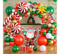 AOLOA Christmas Balloons Arch Garland Kit, 113 Pack Xmas Red White Green Balloons, Candy Cane Balloons, Gingerbread Man Balloons, Gold Explosion Star Balloons for Birthday New Year Winter Holiday