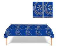 AOLOA Eid Mubarak Tablecloth - 2 Packs Blue Eid Ramadan Party Tablecloth PVC Rectangle Table Cover Moon Star Table Cloth Resuable for Eid Mubarak Islam Muslim Party Dinner Decoration, 55x109 Inch