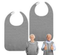 Aolso 2 Pack Adult Bibs for Men and Women, Reusable and Washable Bib for Elderly, Terry Cloth Bibs for Eating, Clothing Protection for Senior-Dark Grey