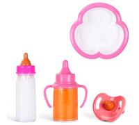 Aolso 4 Pcs Baby Doll Feeding Set, 2 Pcs Magic Milk Bottle and 1 Pcs Dummy, 1 Dinner Plate, Baby Doll Feeding Accessories, Easy for Small Hands, Gift for Boy and Girl
