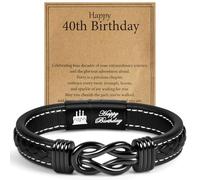 Aolso 40th Birthday Gifts for Men,Mens Leather Bracelet,Personalized Engraved Knot Leather Bracelet for Husband Boyfriend Dad Son,Birthday Gifts Valentines Gift for Men
