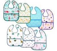 Aolso Baby Feeding Bibs, 7pcs Waterproof Weaning Bandana With Large Pocket for Drool and Food, Infant Toddler Kids (Boy)