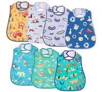 Aolso Baby Feeding Bibs, 7pcs Waterproof Weaning Bandana with Large Pocket for Drool and Food, Suitable for Toddler Infant Kids (Boy-B)
