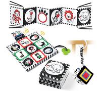 Aolso Black and White Sensory Toys - 3 Pcs High Contrast Montessori Baby Soft Book for Early Education, Infant Tummy Time Rattles and Hanging Toys