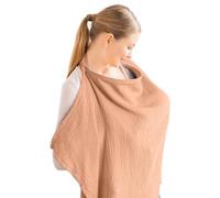 Aolso Breastfeeding Cover Nursing Cover, Muslin Cotton Soft Breathable Nursing Cover, Adjustable Strap Breast Feeding Coverall for Car Seat Blanket and Stroller Coverall (Orange）