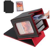 Aolso Card Deck Box for MTG Commander, Magnetic Card Display Case with 2*Dividers,1*Toploader and 1*Dice Bag, PU Leather Storage Box Fits 100 Double Sleeved Cards-Red