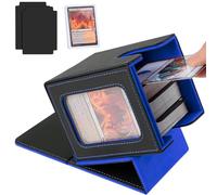Aolso Card Deck Box for MTG Commander, Magnetic Card Display Case with 2*Dividers,1*Toploader and 1*Dice Bag, PU Leather Storage Box Fits 100 Double Sleeved Cards-Blue
