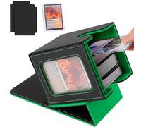 Aolso Card Deck Box for MTG Commander, Magnetic Card Display Case with 2*Dividers,1*Toploader and 1*Dice Bag, PU Leather Storage Box Fits 100 Double Sleeved Cards-Green