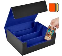 Aolso Card Storage Box for Trading Cards, 1800+ PU Leather Commander Deck Case With 8 card dividers, Storage Box, Magnetic Closure Card Holder for Magic Game Cards (Black&Blue)