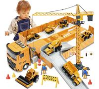 Aolso Construction Toys Set, Construction Truck Toys Set Toddler Car Toy Dump Trucks, Excavator, Cement Mixer Trucks, Crane, Engineering Vehicles Toy for 3 4 5 6 7 8 Year Old Boys Gifts