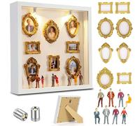 Aolso DIY Mini Museum Silhouette Box, Shadow Box Frame Kit with Lights, Golded Minis Frames & Figurines, DIY Mini Display Case for Anniversary Birthday Wedding Valentines Day-Wihte