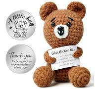 Aolso Emotional Support Gift, Funny Positive Crochet Animals with Inspirational Cards, Lucky Coin, Good Luck Present for Birthday, Office Home Desk Decor-Bear A