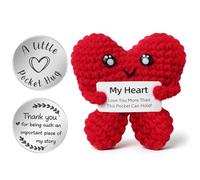 Aolso Emotional Support Gift, Funny Positive Crochet Animals with Inspirational Cards, Lucky Coin, Good Luck Present for Birthday, Office Home Desk Decor-Heart