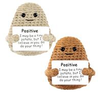Aolso Funny Positive Doll Potato, 2Pcs Knitted Potato Doll with Positive Card, Good Luck Gifts, Funny Gifts, Positive Doll Potato Pocket Hug Knitted Wool Potato for Birthday Gift Party Decoration (L)