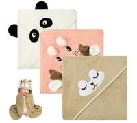 Aolso Hooded Baby Towel,3 PCs Baby Bath Towels with Hood,80x80cm Soft and Absorbent Hooded Towels for Kids Newborn and Infant, (White/Coffee/Pink)