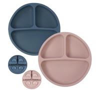 Aolso Plate Silicone Suction Plates,2Pcs Suction Plates, Non Slip Silicone Weaning Plate, Divided Dishes for Self Feeding, Fits for Most Highchairs Trays