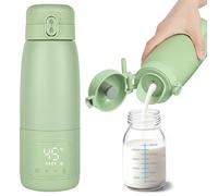 Aolso Portable Bottle Warmer for Travel,500ml Baby Milk Warmer for Breastmilk, Formula or Water,Fast Heating & Long Battery Life,USB Charging,Baby Flask for Vehicle, Car, Airplane Journey-Green