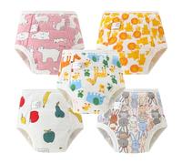 Aolso Potty Training Pants, 5 Packs Reusable Baby Toddler Training Underwear with Patterns for Girls, 100% Cotton Washable Baby Pants-Animal World (Girl-110)