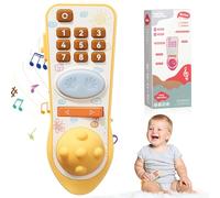 Aolso Toy Remote Control, Baby TV Remote Control Toys Educational Toys with Soft Silicone Ball, Baby Remote Control Toy Learning Musical Sensory Toy for 1-3 Year Old Boys Girls, Yellow