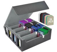 Aolso Trading Card Storage Box,Quartuple Card Deck Case With 24 Dividers&4 Supporters,Holds 2400+ Cards for MTG, TCG, Commander,PU Leather, Grey