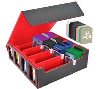 Aolso Trading Card Storage Box,Quartuple Card Deck Case With 24 Dividers&4 Supporters,Holds 2400+ Cards for MTG, TCG, Commander,PU Leather, Red