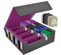 Aolso Trading Card Storage Box,Quartuple Card Deck Case With 24 Dividers&4 Supporters,Holds 2400+ Cards for MTG, TCG, Commander,PU Leather, Purple