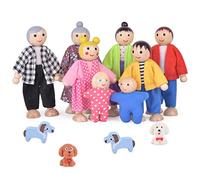 Aolso Wooden Dolls House Family Dolls Toys, Sets of 8 People Wooden Doll House with 4 Dogs, Lovely Happy Family Doll Playset DollHouse Accessories for Kids