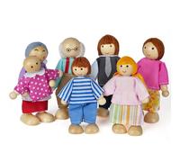 Aolso Wooden Family Dolls Playset of 7 People, Wooden Figures Set for Children Doll house Pretend Gift, Family Set for Dolls House Accessories Kids Toy