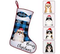 Aolun Cat Christmas Stocking Personalised Buffalo plaid Xmas Stockings for Cats Customized with Name Decoration