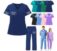Aolun Custom Scrubs for Women Men Nursing Uniforms Scrubs Sets Customised Name Logo Top Pants for Nurse,Surgical,Beauty