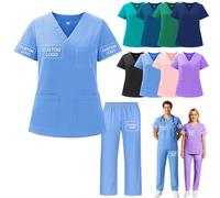 Aolun Custom Scrubs for Women Men Nursing Uniforms Scrubs Sets Customised Name Logo Top Pants for Nurse,Surgical,Beauty