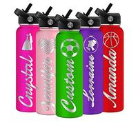 Aolun Personalised Water Bottle with Straw Customised Names Logo insulated Bottle Engraved Stainless Steel Flask for Kid Girls Boys Women Men （12oz/18oz/24oz/32oz/48oz）