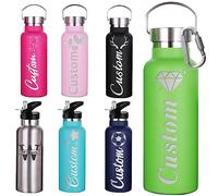 Aolun Personalised Water Bottles Custom Sports Water Bottles With Logo Name Engraved insulated water Flask with straw With Cover For Women Men (750ml/350ml)