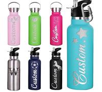 Aolun Personalised Water Bottles Custom Sports Water Bottles With Logo Name Engraved insulated water Flask with straw With Cover For Women Men (750ml/350ml)