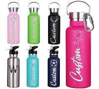 Aolun Personalised Water Bottles Custom Sports Water Bottles With Logo Name Engraved insulated water Flask with straw With Cover For Women Men (750ml/350ml)