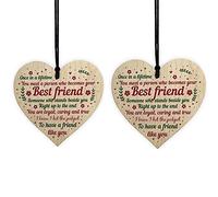 AOLUNO Wooden Hanging Sign Best Friend Birthday Gifts Thank You Heart Shaped Friendship Plaque Tags Crafts Christmas Home DIY Tree in Heaven Wall Hangings (2PCS)