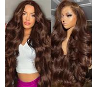 Aolvoblees 30 Inch Chocolate Brown Body Wave 180% Density Human Hair Wig 13x4 HD Lace Front Frontal Glueless Brown Wigs Human Hair Pre Plucked Colored with Baby Hair for Black Women