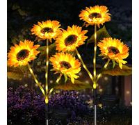 Aolyty 2 Pcs LED Solar Garden Lights, Waterproof Sunflower Stake Light, Decorative Outdoor Artificial Ornaments for Grave Patio Pathway (3 Heads)