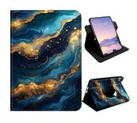 AOLYUNI 360 Rotating Case Compatible with iPad 10th Gen 2022 (10.9") & 11th Gen 2025 (11"), Multi-Angle Stand Landscape Portrait Folio Book Cover, Blue Gold Marble Fluid