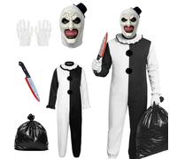 AOMAIGAD Halloween Art The Clown Costume, Terrifier Art of Clown Costume, Scary Killer Art Clown Costume with Mask, Fake Knife, for Cosplay, Halloween, Carnival Party (Child L)