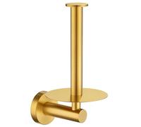 Aomasi Vertical Tray Toilet Paper Holder, 304 Stainless Steel Tissue Roll Hanger with Round Plate, Brushed Gold Bathroom Kitchen Paper Roll Dispenser Wall Mounted
