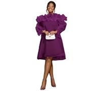 AOMEI Women Sweet Cold Shoulder Ruffle Tulle Chiffon Casual Dress Spaghetti Strap Long Sleeve Flowy Short Shift Dresses (Darkpurple,XL)