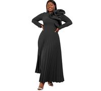 AOMEI Women's Long Sleeve with Asymmetrical Ruffles Pleated A-Line Maxi Dress (Black,4XL)