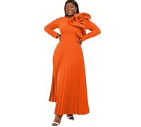 AOMEI Women's Long Sleeve with Asymmetrical Ruffles Pleated A-Line Maxi Dress, Orange, XXL