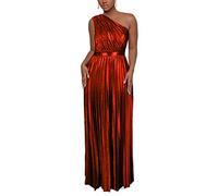 AOMEI Women's Luxury Metallic One Shoulder Sleeveless Elegant Pleated Long Dress (Wine,XXL)